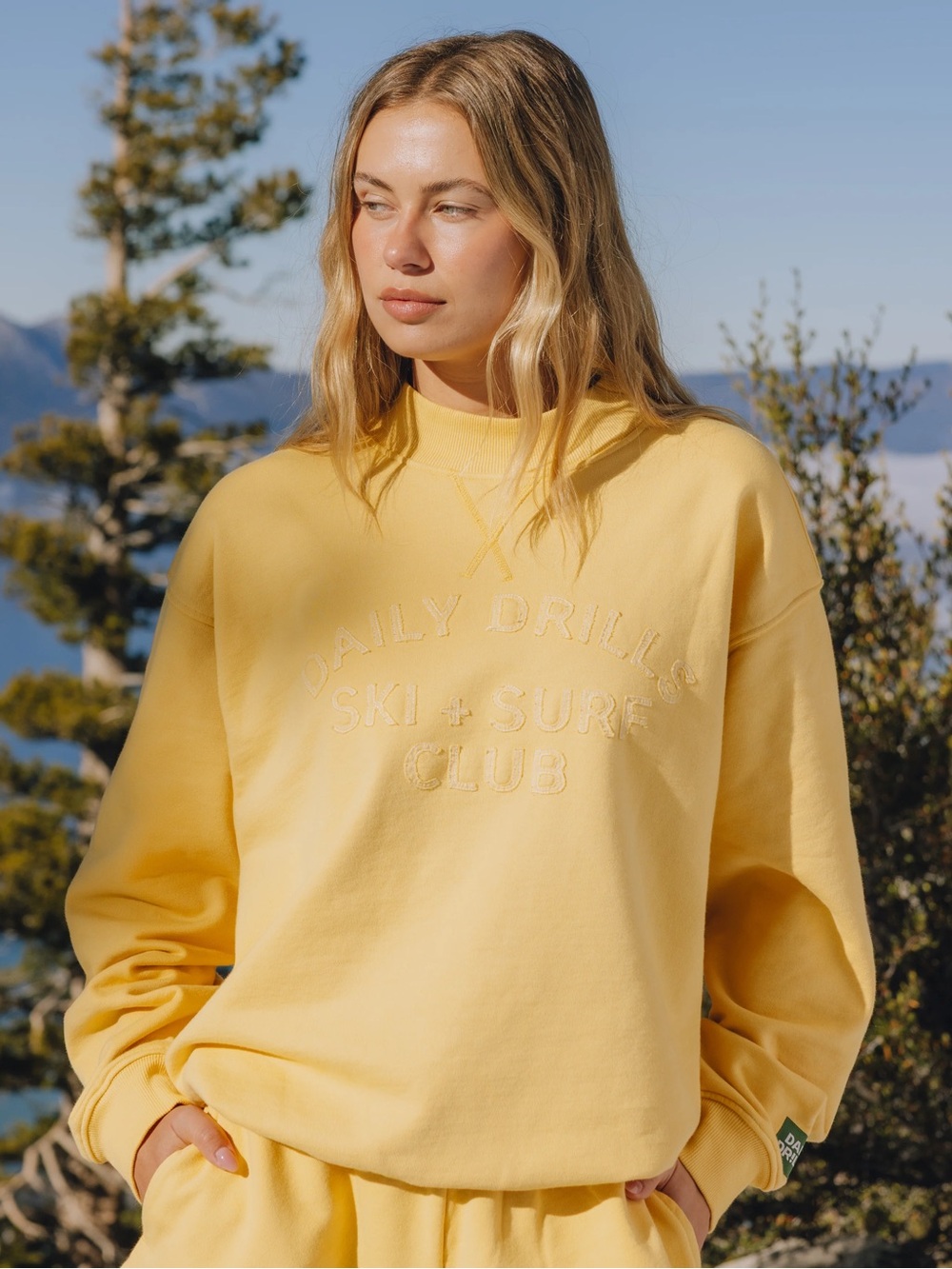 Daily Drills Pale Yellow Crewneck Sweatshirt with Embossed Logo